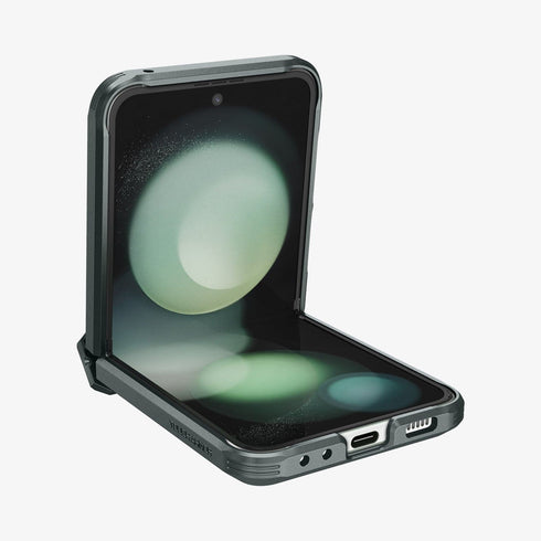 ACS06227 - Galaxy Z Flip 5 Case Tough Armor Pro in black showing the back with phone fully open
